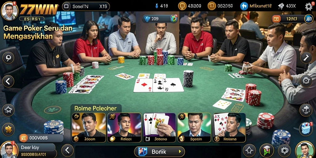 Tampilan gameplay Poker yang seru dan menawan di 77WIN.