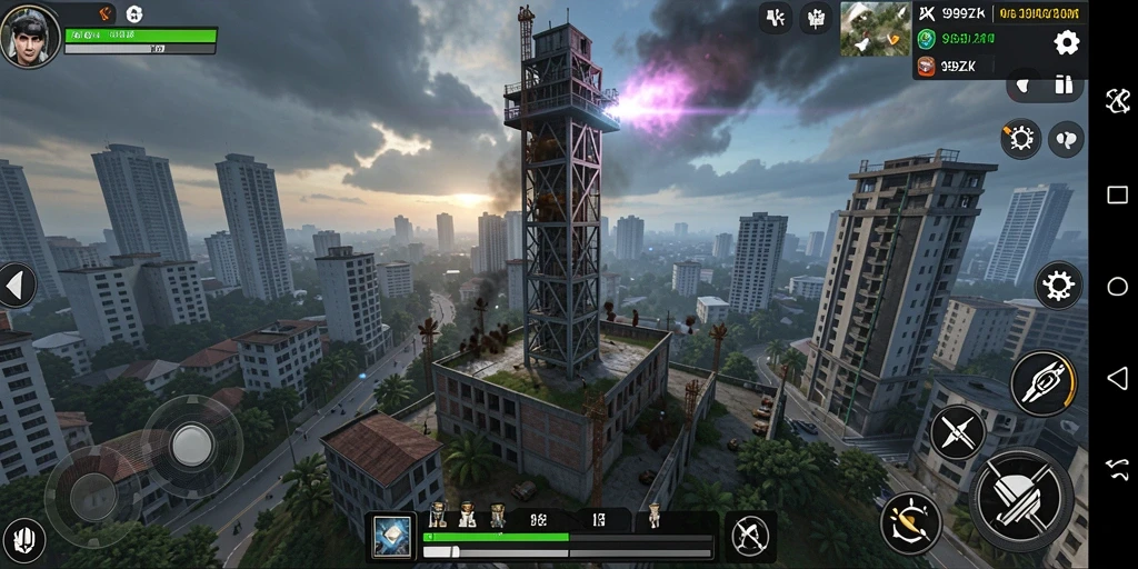 Gameplay menara pertahanan yang intens di 999ZK.