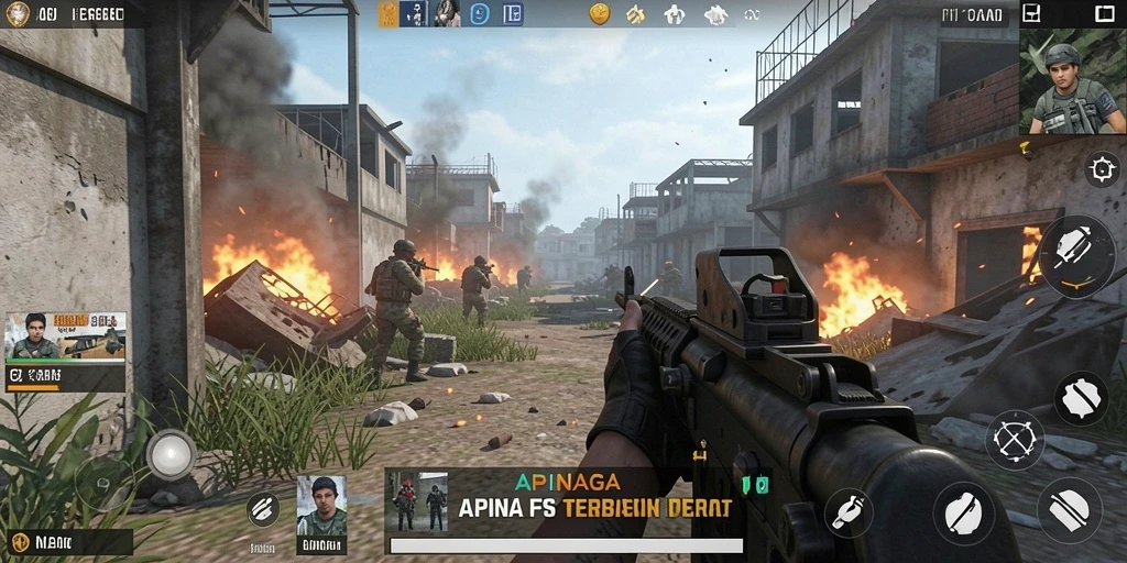 Tangkapan layar gameplay APINAGA yang menampilkan aksi intens di medan perang.