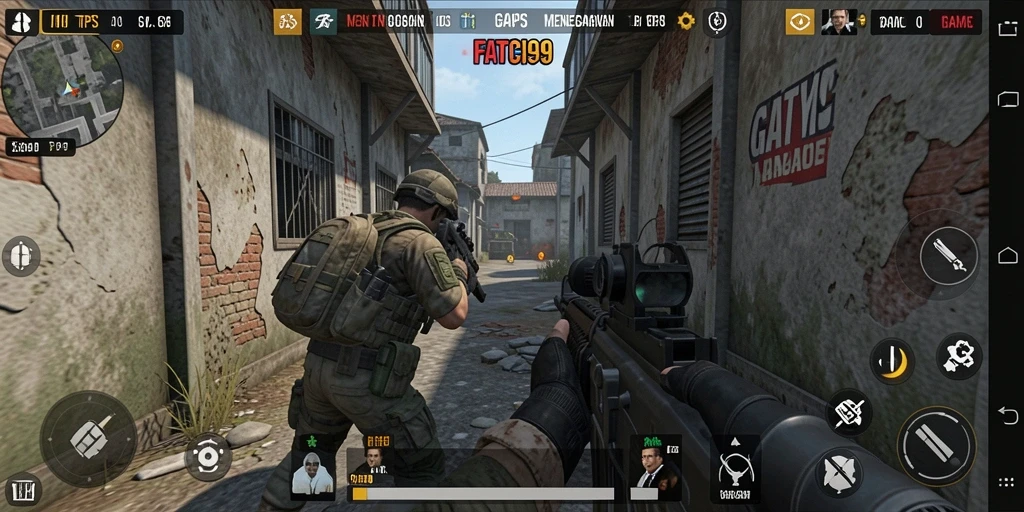Screenshot gameplay FATCI99 menampilkan pertempuran seru dalam dunia TPS.
