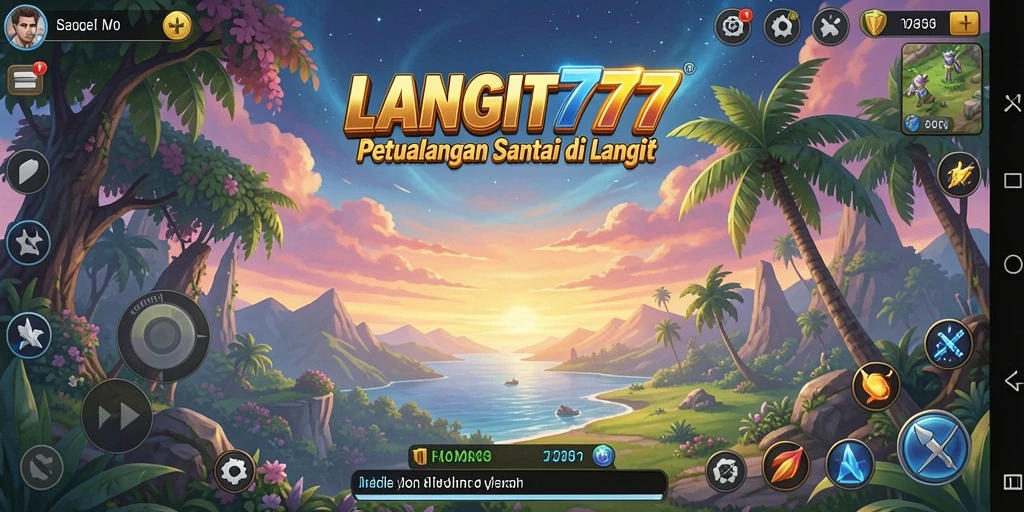 Tangkapan layar utama LANGIT777 menampilkan gameplay yang ceria dan penuh warna.
