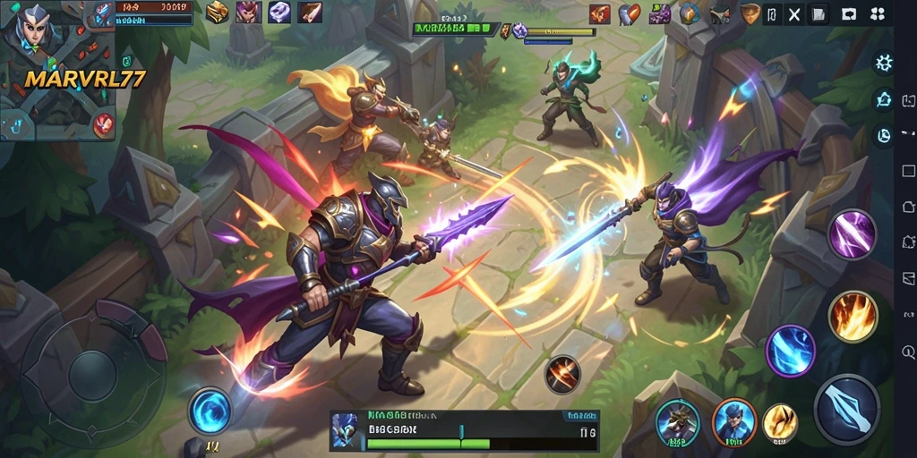 Tampilan gameplay menegangkan dalam <strong>MARVRL77</strong> saat pertarungan berlangsung.