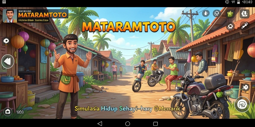 Tampilan menarik dari gameplay <strong>MATARAMTOTO</strong> yang menggambarkan kehidupan sehari-hari yang interaktif.