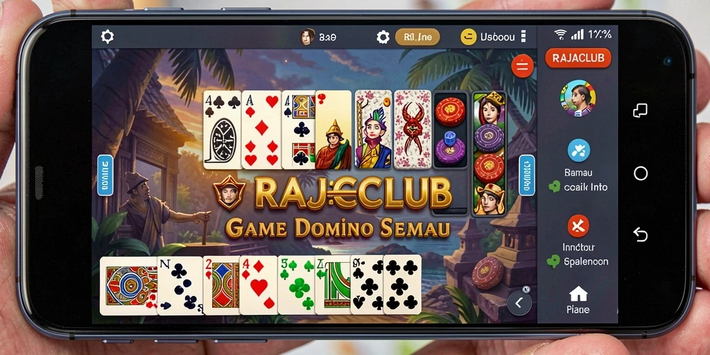 Screenshot utama RAJACLUB menunjukkan aksi seru permainan Domino.