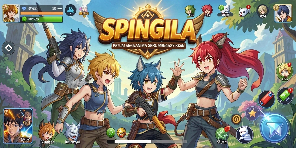 Screenshot gameplay SPINGILA menampilkan aksi karakter anime yang menakjubkan.